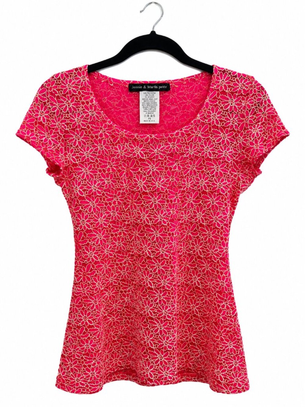 Jennie & Marlis Petite Pink Floral Beaded Top PS Made in USA